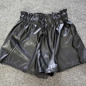 High Waisted Black Faux Leather Women's Shorts